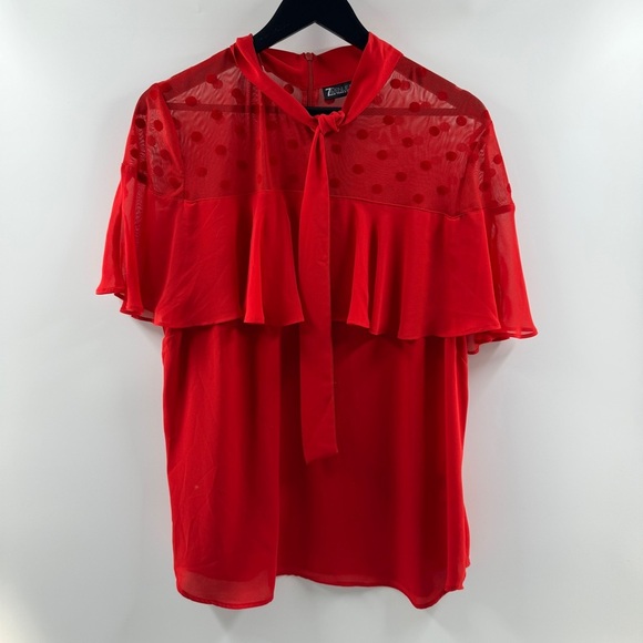 7Th Avenue Design Studio Tops - 7th Avenue New York & Company Red Sheer Blouse with Tie Neck Size XL